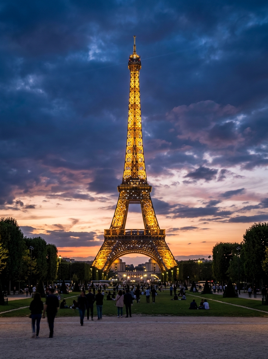 Eiffel Tower Illuminated at Dusk, Paris